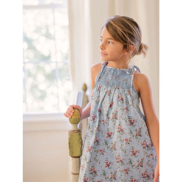 Minnow Other - Brock Collection X Minnow Girls 7/8 Provence Blue Floral Smocked Cotton Dress